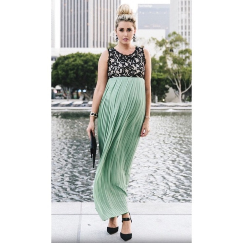 Pinkblush Mint Lace Pleated Maxi Dress! ✨